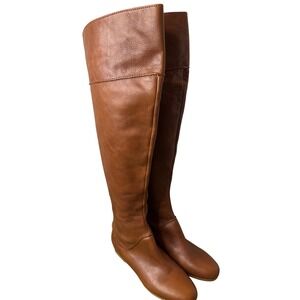 Via Spiga Womens 8.5 Brown Leather Knee High Boots Side Zip Flat Heel